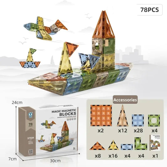 SALPITOYS Magnetic Tiles Building Blocks Set 78 PCS Colorful 4D Diamond Magnet Toys (78 Pieces)