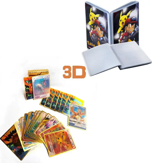 SALPITOYS 55 PCS Pokemon Cards New Look 3D View Playing Card For Kid's with album  (Multicolor)