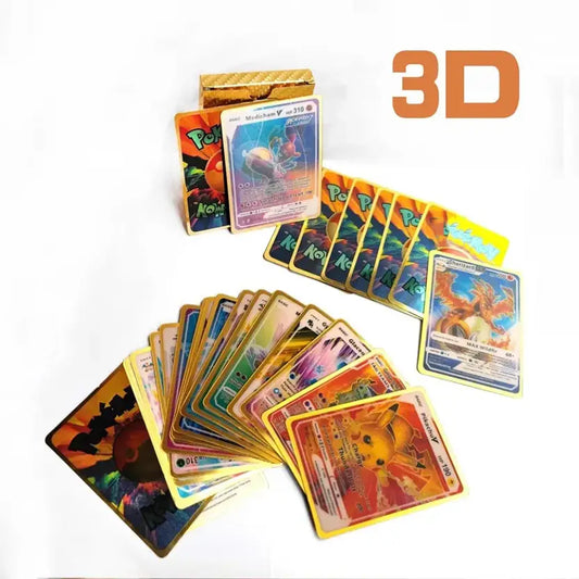 SALPITOYS 55 PCS Pokemon Cards New Look 3D View Playing Card For Kid's VMAX EX  (MULTI COLORS)