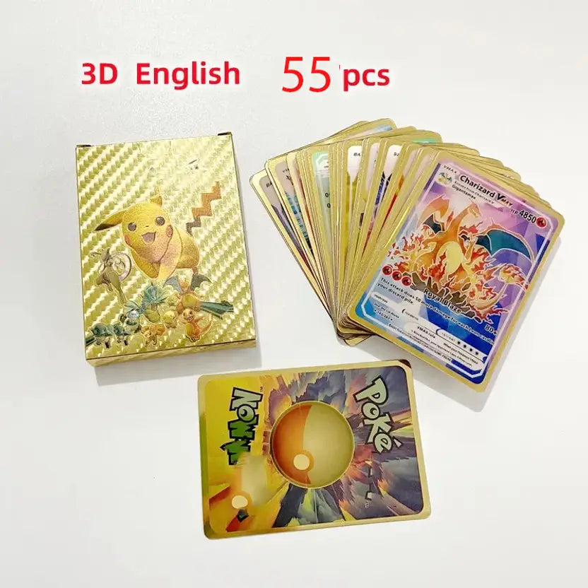 SALPITOYS 55 PCS Pokemon Cards New Look 3D View Playing Card For Kid's VMAX EX  (MULTI COLORS)