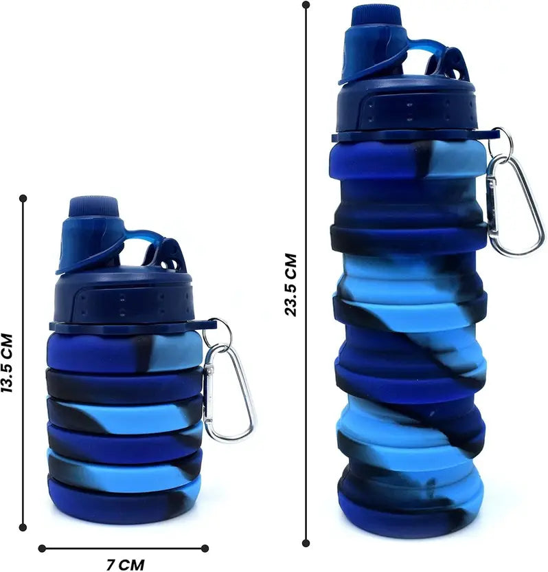 SALPITOYS Expandable Silicone Sipper Water Bottle With Snap Hook 500 ml Bottle 500 ml Bottle  (Pack of 1, Blue, Silicone)