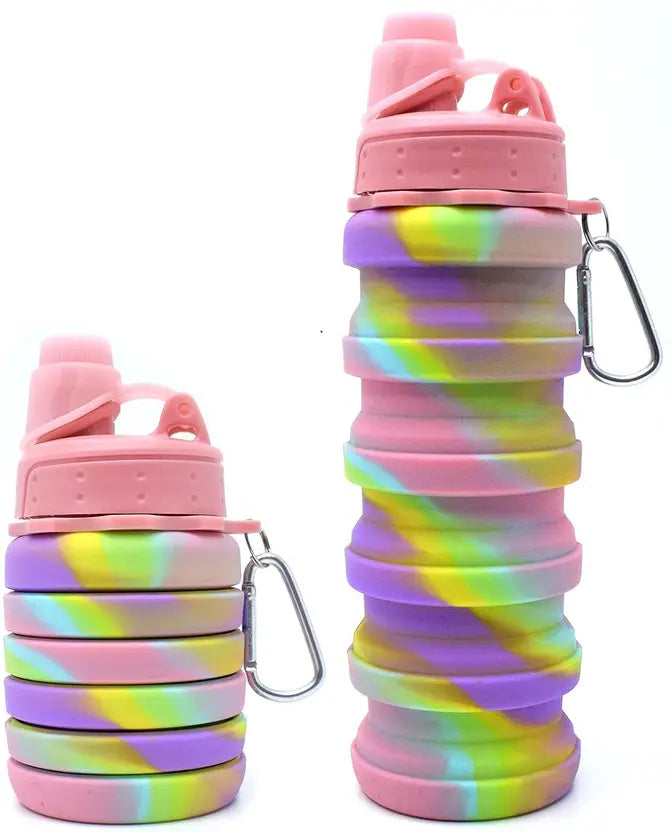 TUMAMA Collapsible Silicone Sipper Water Bottle With Snap Hook 500 ml Bottle 500 ml Bottle  (Pack of 1, Pink, Silicone)