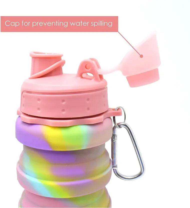 TUMAMA Collapsible Silicone Sipper Water Bottle With Snap Hook 500 ml Bottle 500 ml Bottle  (Pack of 1, Pink, Silicone)