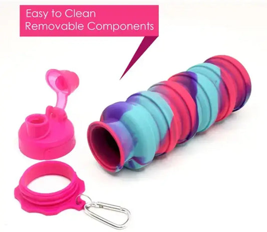 TUMAMA Expandable Silicone Sipper Water Bottle With Snap Hook 500 ml Bottle 500 ml Bottle  (Pack of 1, Maroon, Silicone)