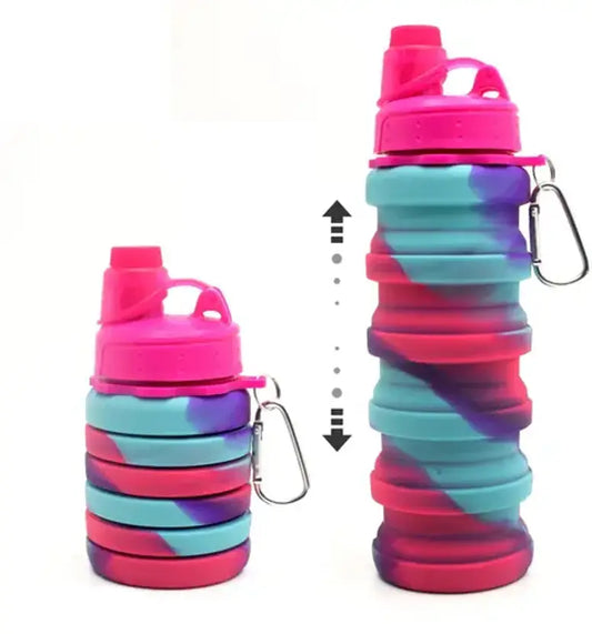 TUMAMA Expandable Silicone Sipper Water Bottle With Snap Hook 500 ml Bottle 500 ml Bottle  (Pack of 1, Maroon, Silicone)