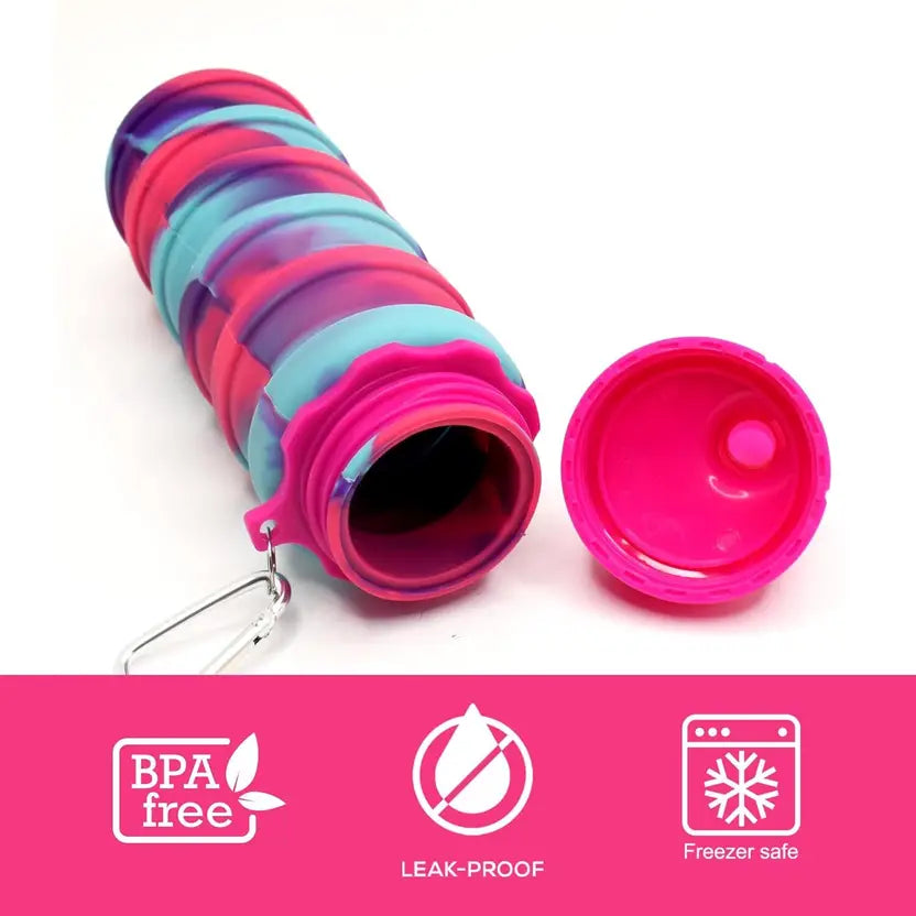 TUMAMA Expandable Silicone Sipper Water Bottle With Snap Hook 500 ml Bottle 500 ml Bottle  (Pack of 1, Maroon, Silicone)