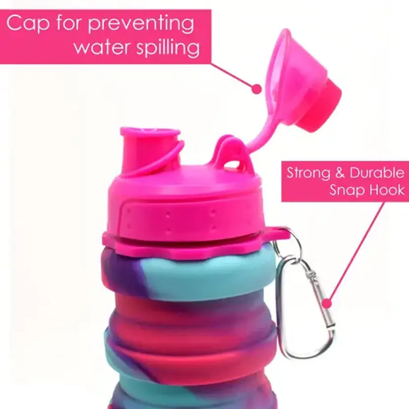 TUMAMA Expandable Silicone Sipper Water Bottle With Snap Hook 500 ml Bottle 500 ml Bottle  (Pack of 1, Maroon, Silicone)