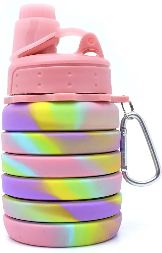 TUMAMA Collapsible Silicone Sipper Water Bottle With Snap Hook 500 ml Bottle 500 ml Bottle  (Pack of 1, Pink, Silicone)
