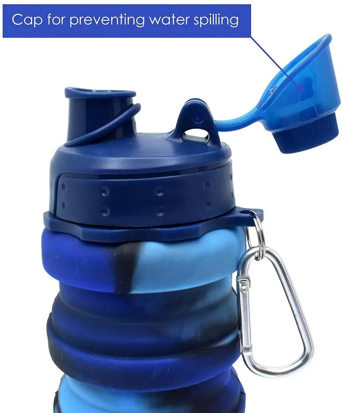 SALPITOYS Expandable Silicone Sipper Water Bottle With Snap Hook 500 ml Bottle 500 ml Bottle  (Pack of 1, Blue, Silicone)