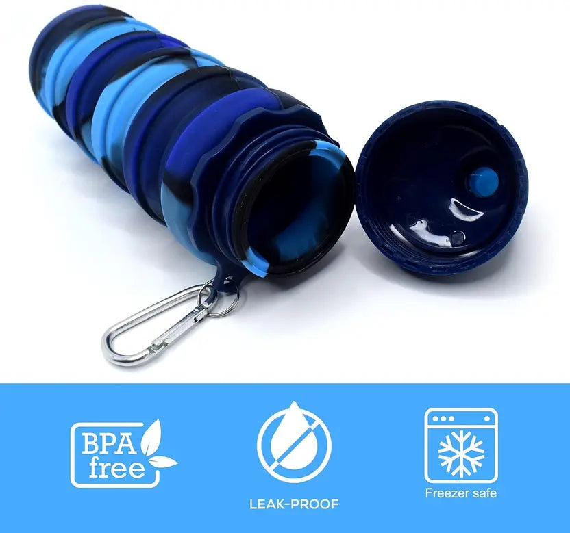 SALPITOYS Expandable Silicone Sipper Water Bottle With Snap Hook 500 ml Bottle 500 ml Bottle  (Pack of 1, Blue, Silicone)
