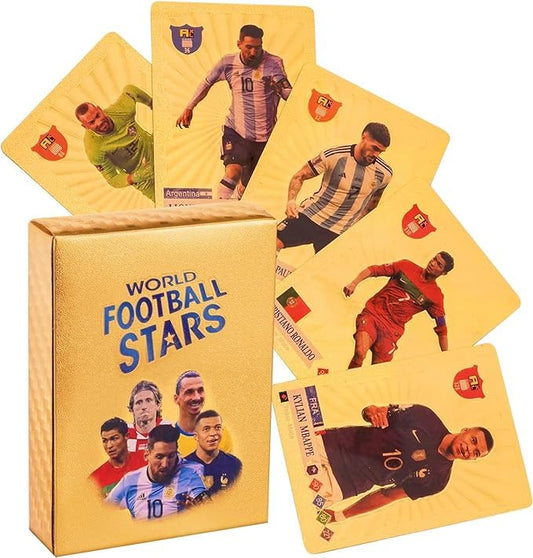 SALPITOYS World Football Soccer Star 55 Gold Trading Cards – Limited Edition Gold Foil Collectible Set for Kids & Fans