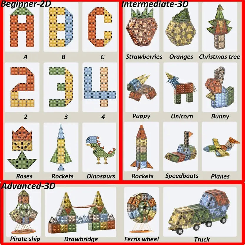 SALPITOYS Magnetic Tiles Building Blocks Set 78 PCS Colorful 4D Diamond Magnet Toys  (78 Pieces)