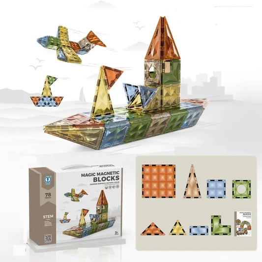 SALPITOYS Magnetic Tiles Building Blocks Set 78 PCS Colorful 4D Diamond Magnet Toys  (78 Pieces)