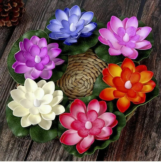 SALPITOYS Waterproof Artificial Floating Colorful Lotus with Battery Candles 1 Box/ 6 pcs Candle  (Multicolor, Pack of 6)
