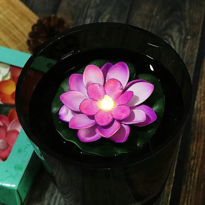 SALPITOYS Waterproof Artificial Floating Colorful Lotus with Battery Candles 1 Box/ 6 pcs Candle  (Multicolor, Pack of 6)