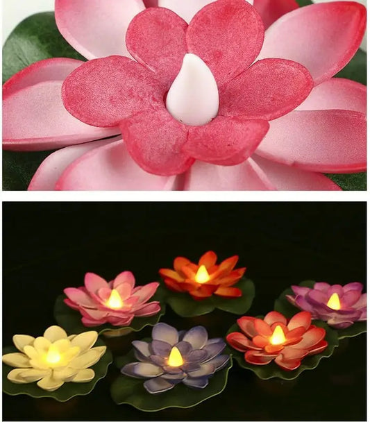 SALPITOYS Waterproof Artificial Floating Colorful Lotus with Battery Candles 1 Box/ 6 pcs Candle  (Multicolor, Pack of 6)